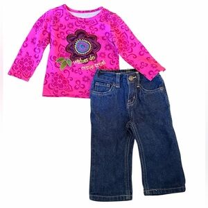 Koala Kids Floral Wishes Long Sleeve Top & Denim Jeans Set 6–9M